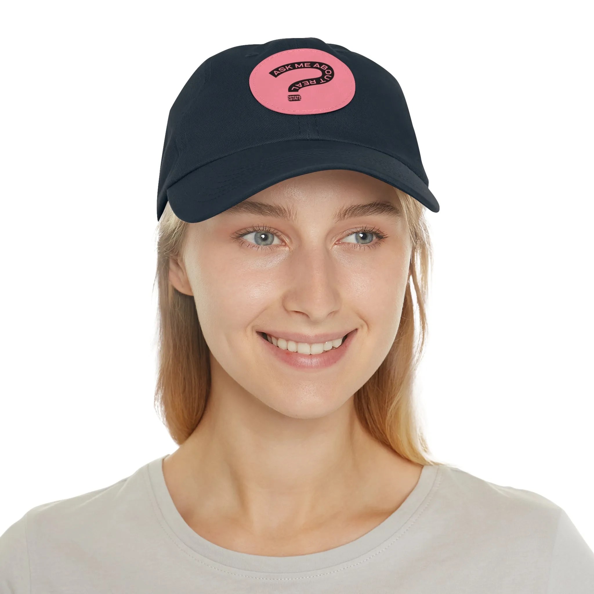 Ask Me About Real Estate Dad Hat with Leather Patch (Round)