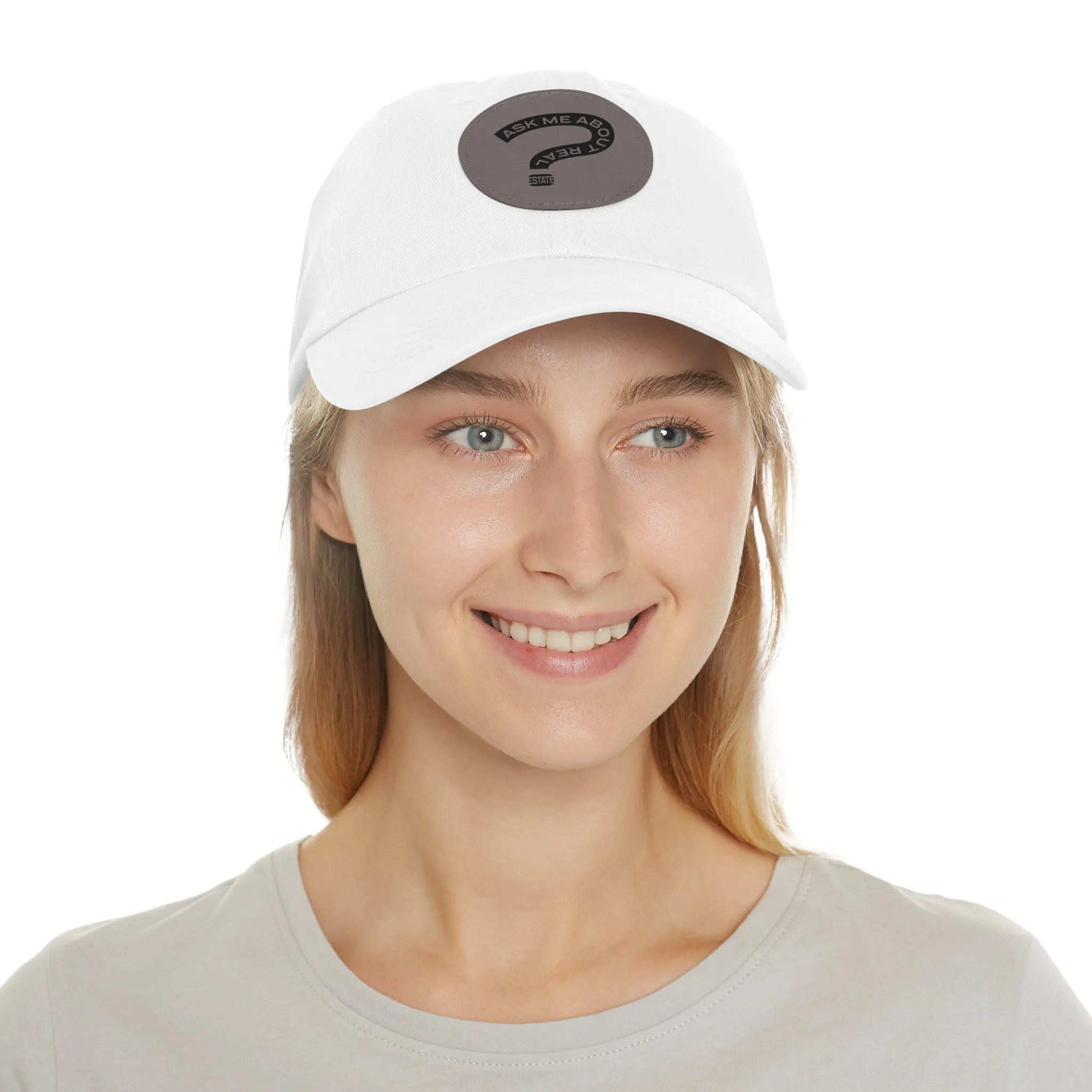 Ask Me About Real Estate Dad Hat with Leather Patch (Round)
