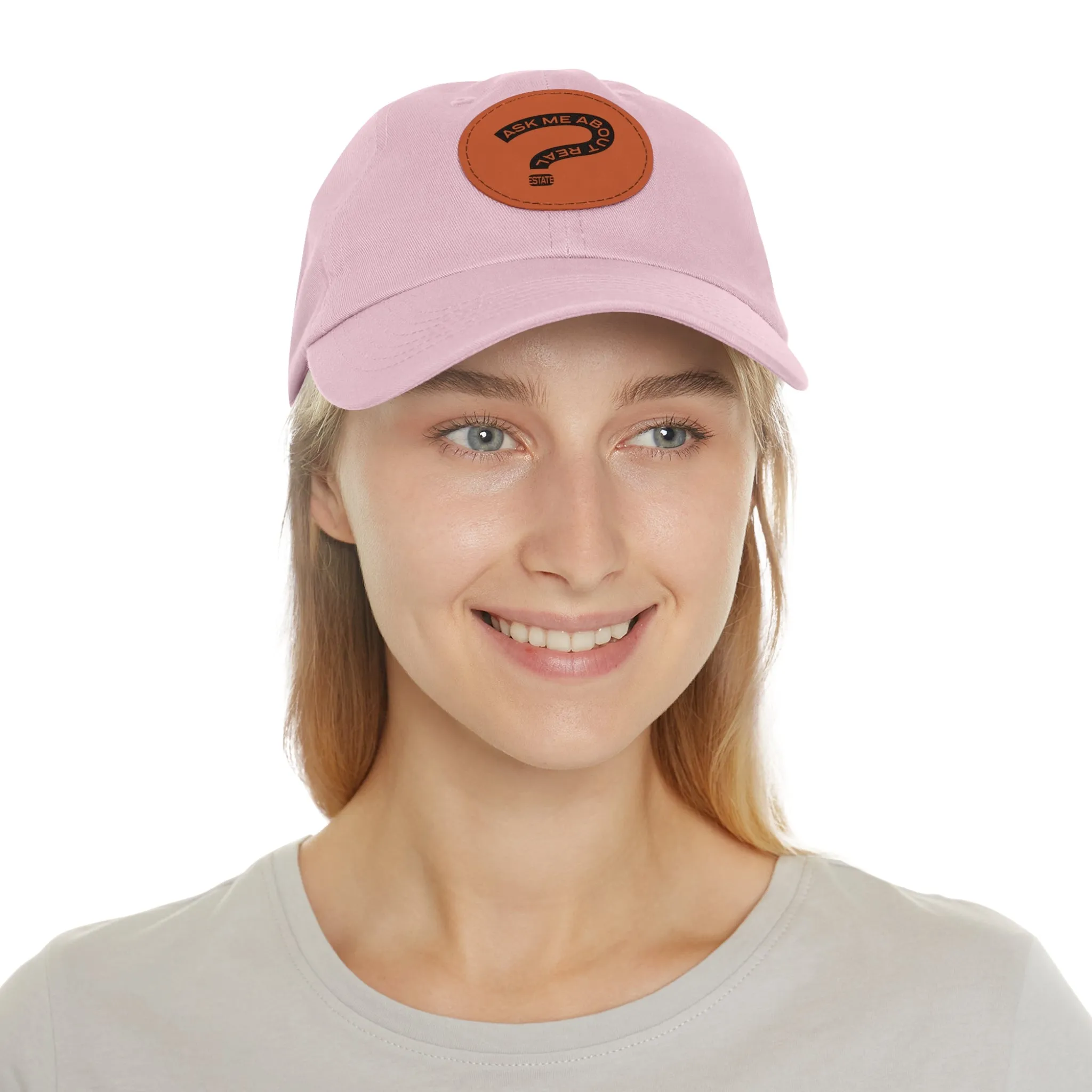 Ask Me About Real Estate Dad Hat with Leather Patch (Round)