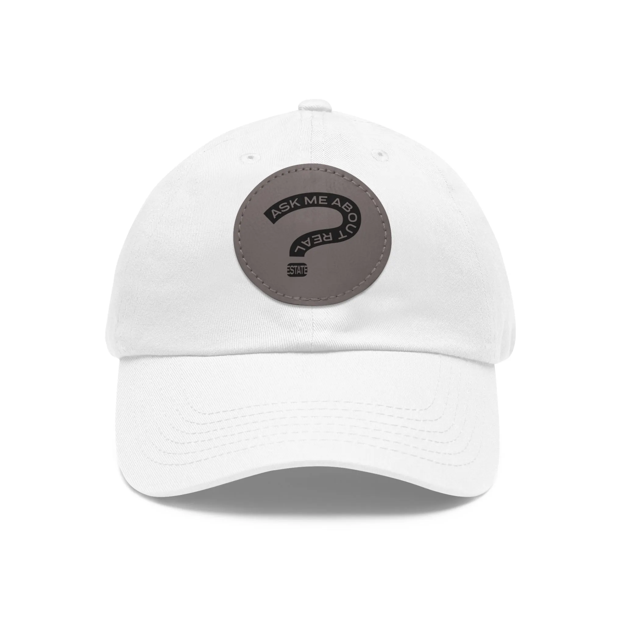 Ask Me About Real Estate Dad Hat with Leather Patch (Round)