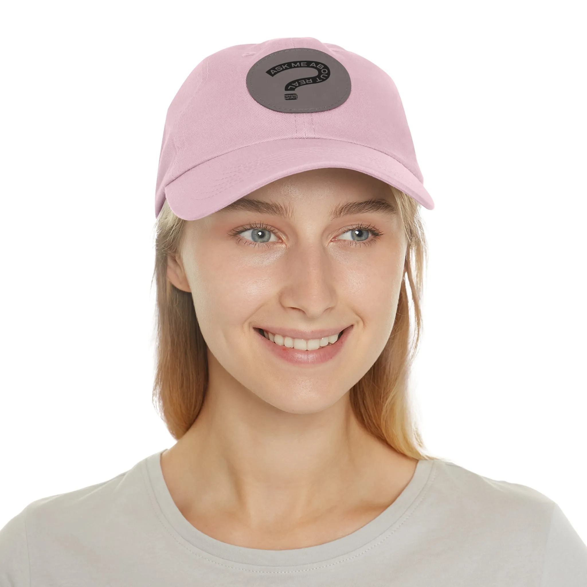 Ask Me About Real Estate Dad Hat with Leather Patch (Round)
