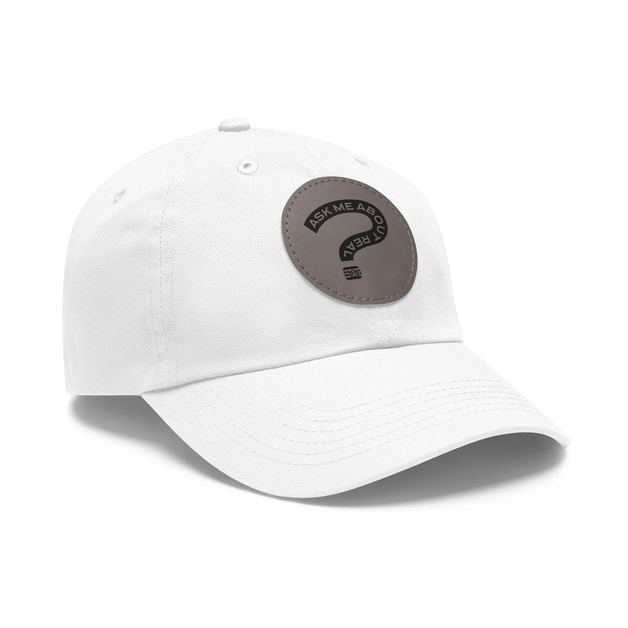 Ask Me About Real Estate Dad Hat with Leather Patch (Round)