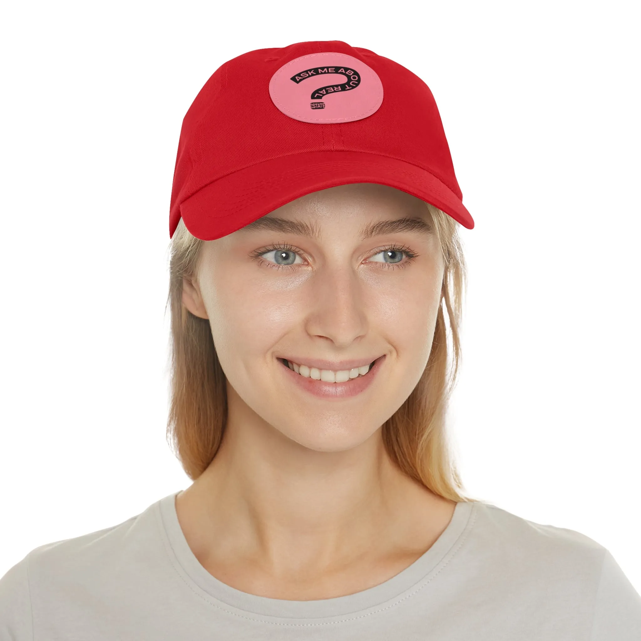 Ask Me About Real Estate Dad Hat with Leather Patch (Round)
