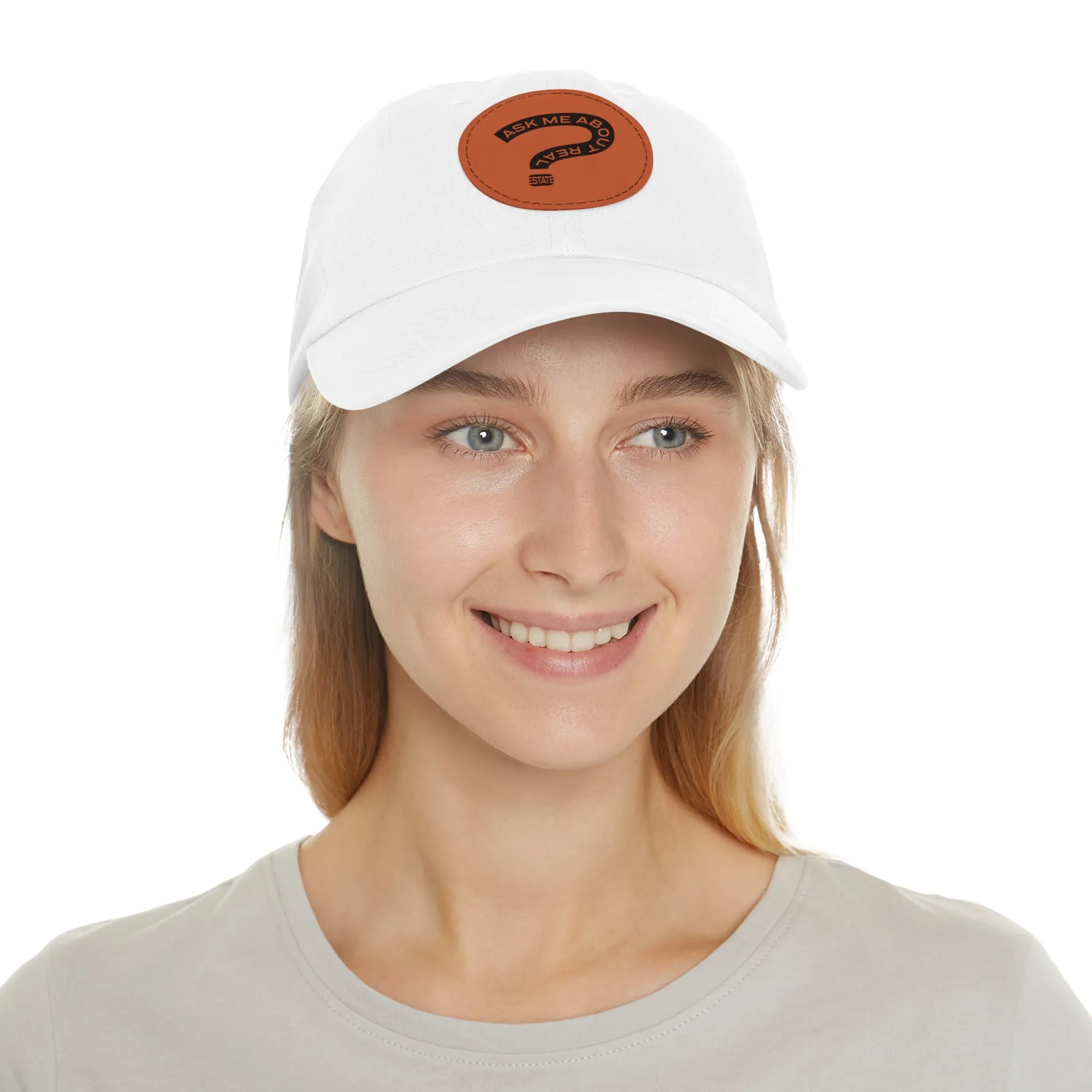 Ask Me About Real Estate Dad Hat with Leather Patch (Round)