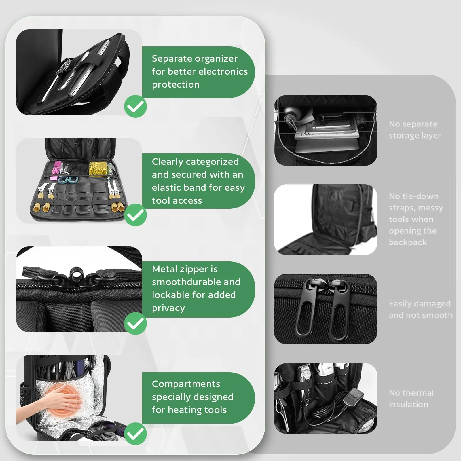 AUROTIER Barber Bag with Insulated Pocket, Portable Backpack for Clippers and Supplies, Travel Hairstylist Smart Bag with USB Charging Port, Water-resistant, Black
