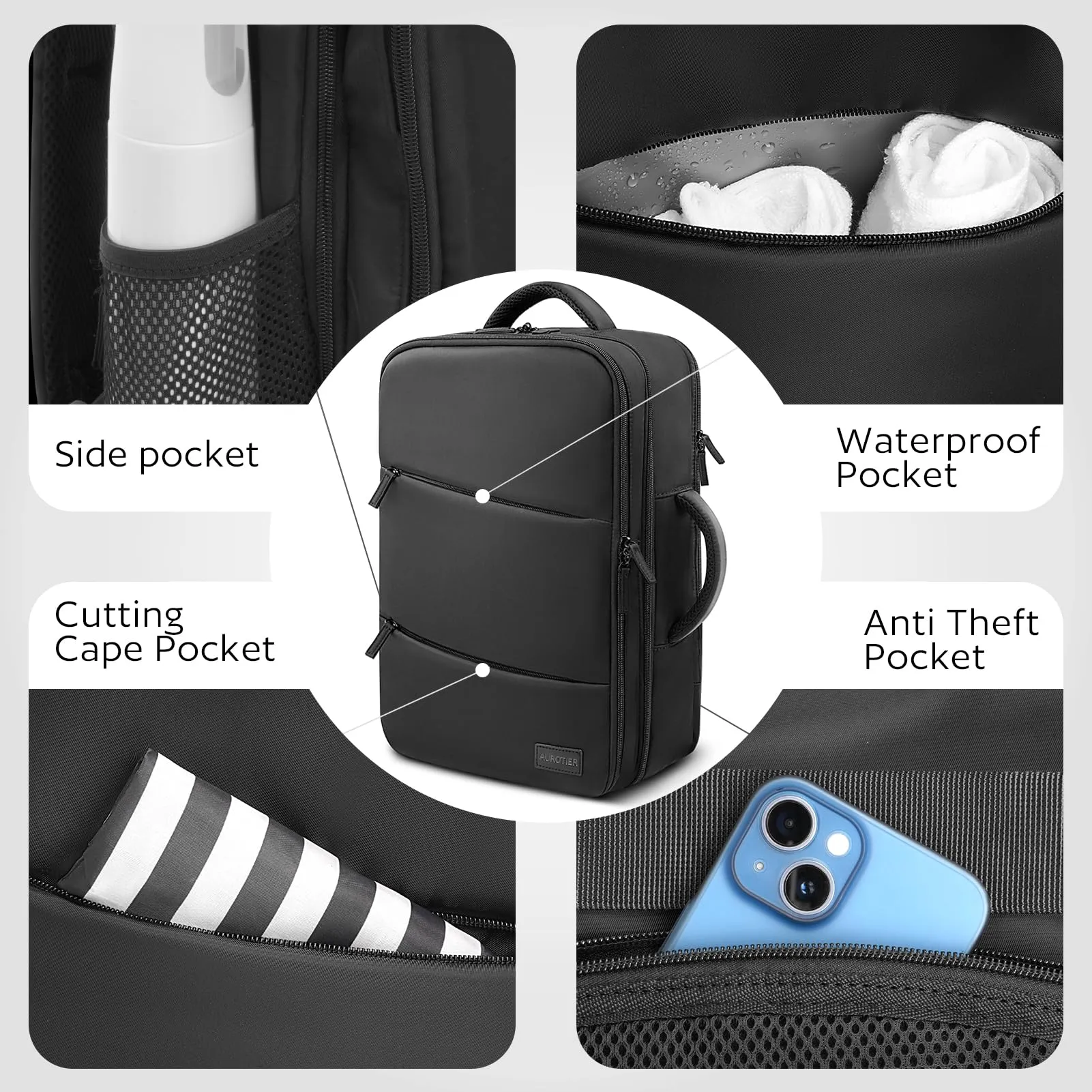 AUROTIER Barber Bag with Insulated Pocket, Portable Backpack for Clippers and Supplies, Travel Hairstylist Smart Bag with USB Charging Port, Water-resistant, Black