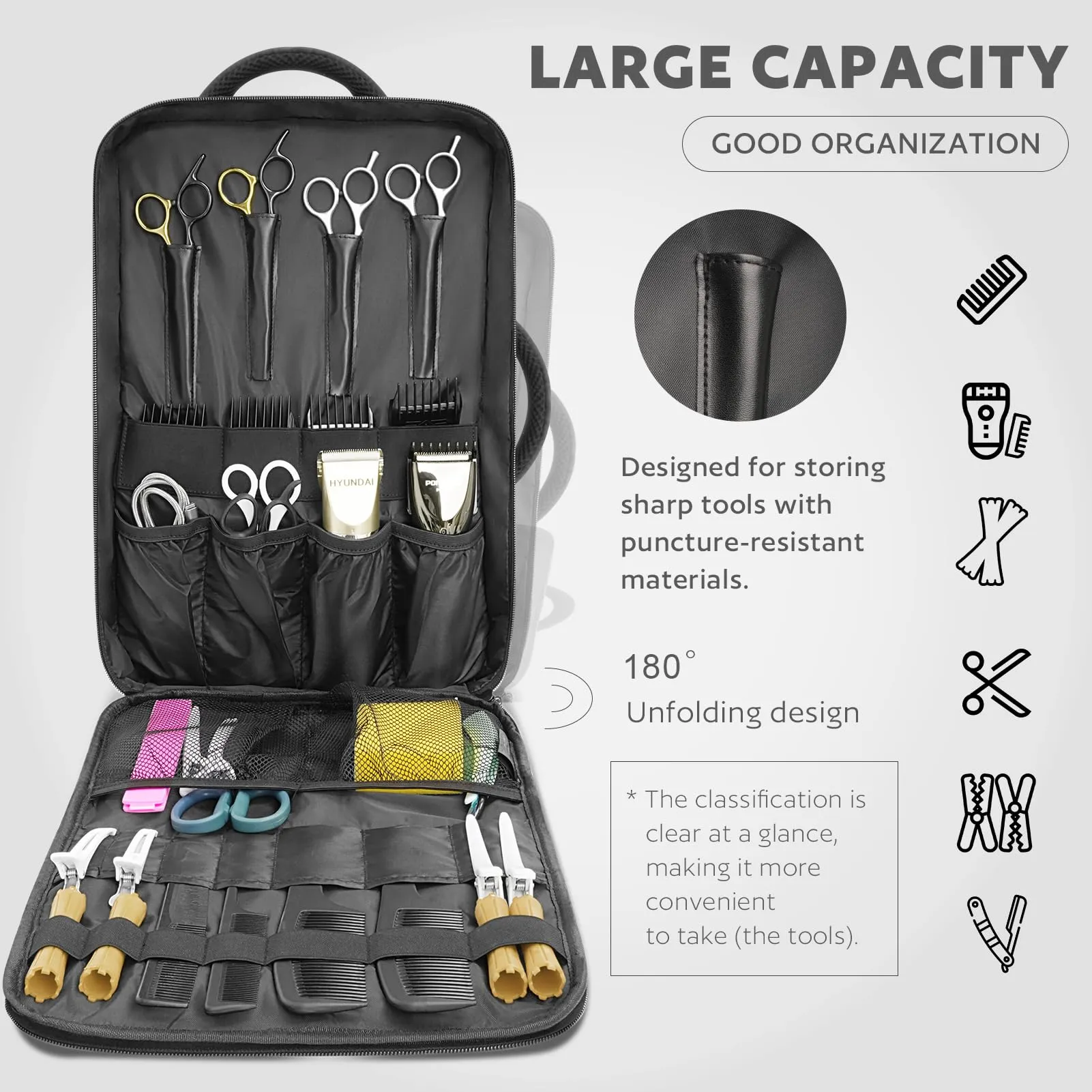 AUROTIER Barber Bag with Insulated Pocket, Portable Backpack for Clippers and Supplies, Travel Hairstylist Smart Bag with USB Charging Port, Water-resistant, Black