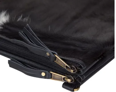 B70030 London Double Zipper Cowhide Handbag BLK/WHT
