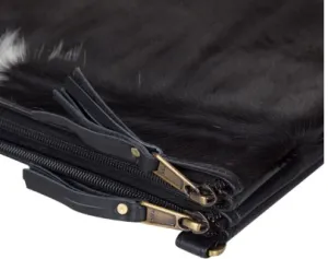 B70030 London Double Zipper Cowhide Handbag BLK/WHT