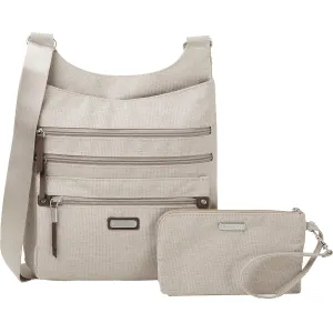 Baggallini Around Town Bagg With RFID Phone Wristlet Sand Heritage Nylon