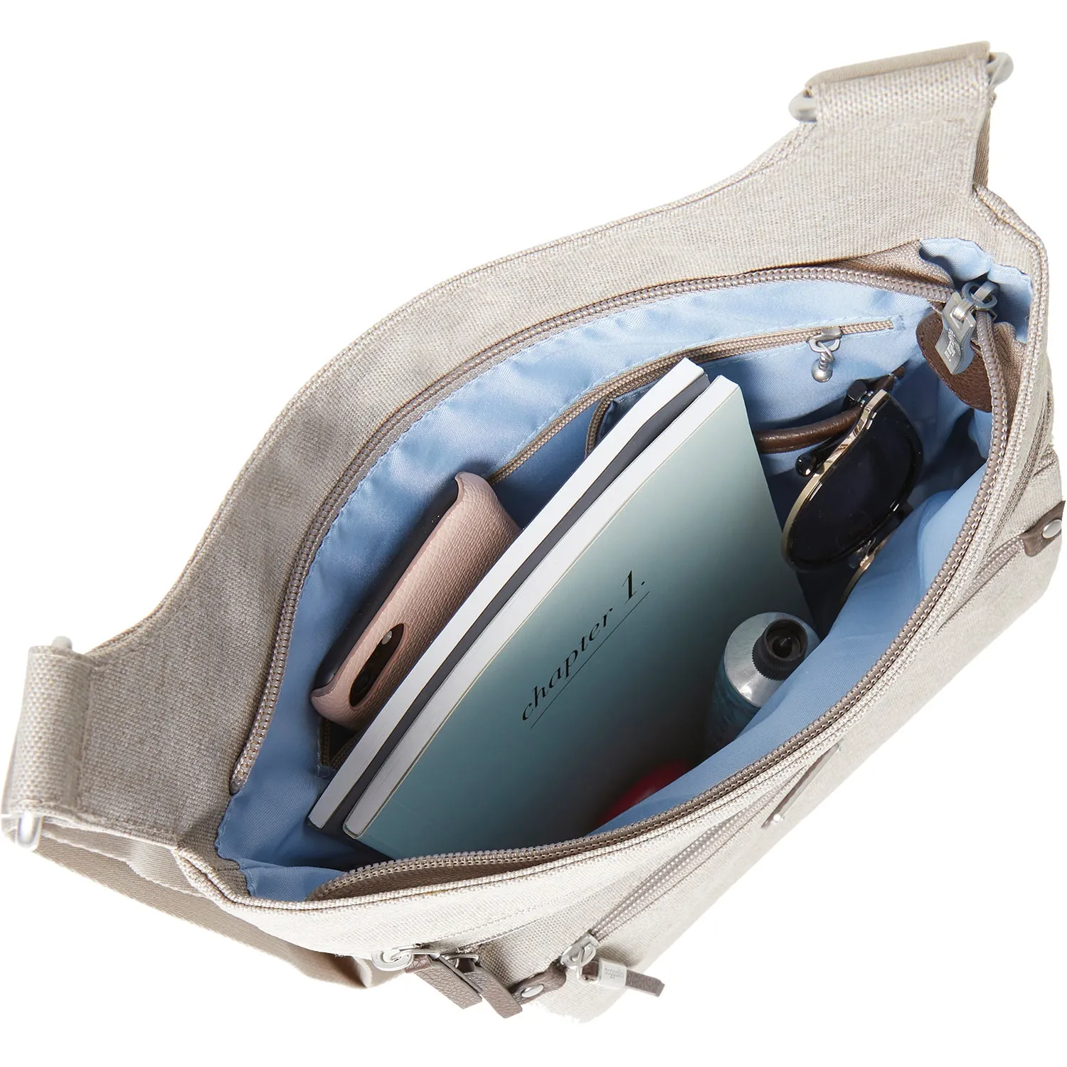 Baggallini Around Town Bagg With RFID Phone Wristlet Sand Heritage Nylon