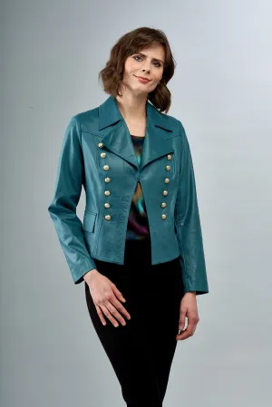 BCJ5726CA Vegan Faux Leather Jacket with Button & Pocket Trim