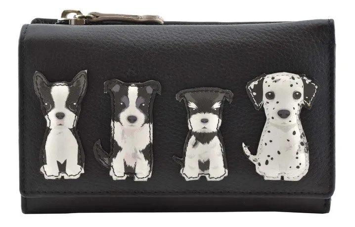 Best Friends Sitting Dogs Tri Fold Purse Black - Mala Leather