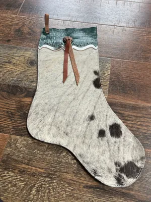 Black and White Cowhide Christmas Stocking – Alligator Cuff