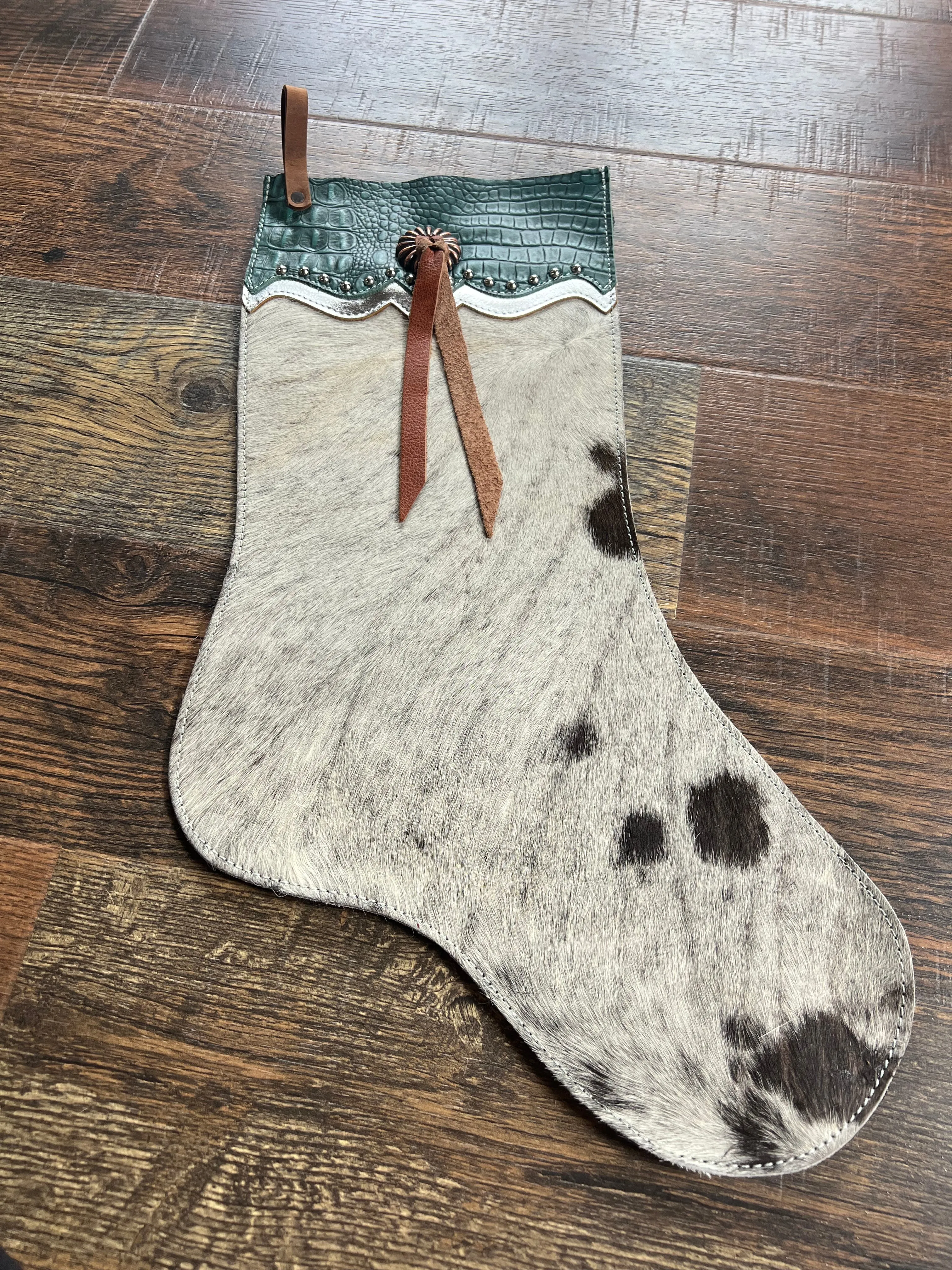 Black and White Cowhide Christmas Stocking – Alligator Cuff