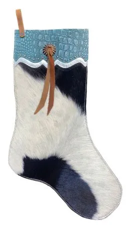Black and White Cowhide Christmas Stocking – Alligator Cuff