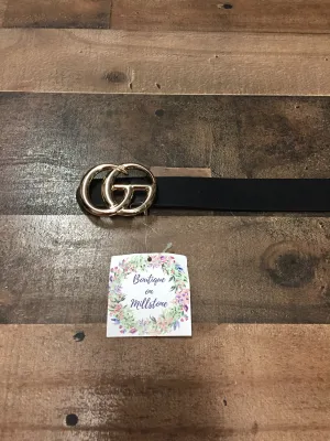 Black / Rose Gold Buckle Double Ring Black Belt - Plus Size