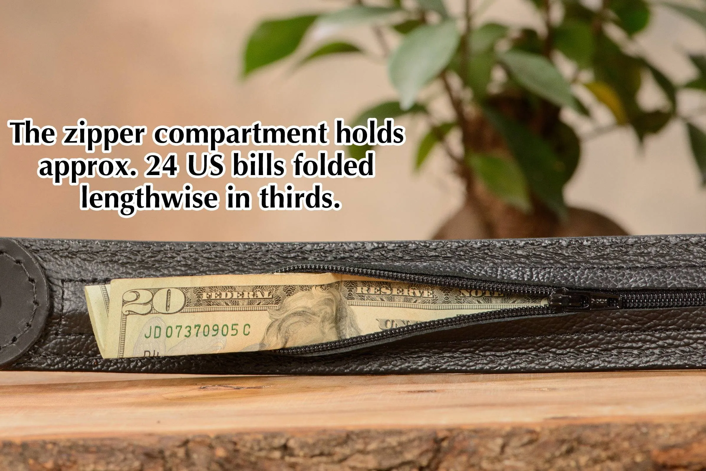 Black Water Buffalo Money Belt With 25" Zipper