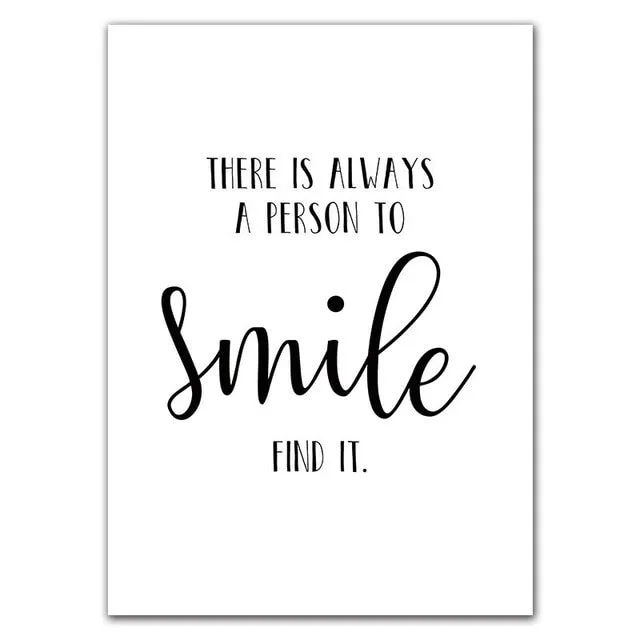 Black White Love Smile Quote Motivational Wall Art