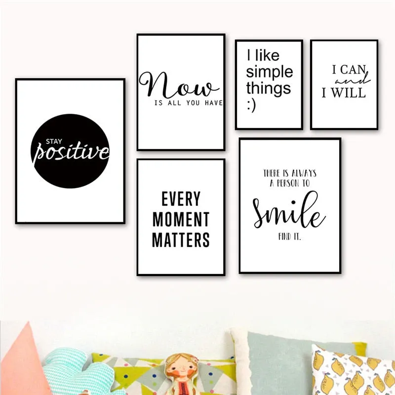 Black White Love Smile Quote Motivational Wall Art