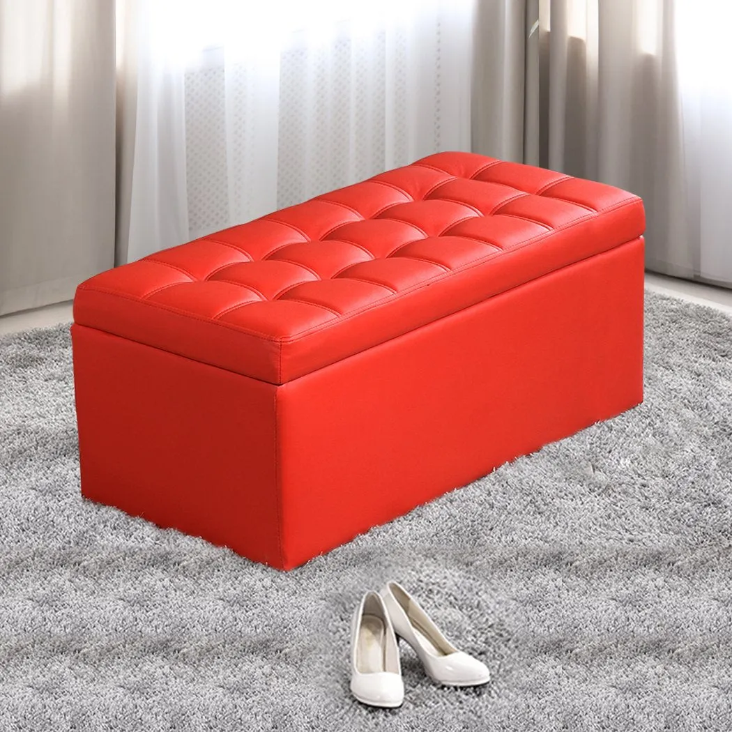 Blanket Box Storage Ottoman PU Leather Fabric Chest Toy Clothes Foot Stool Bed
