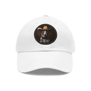 Blue Heeler Hat, Dad Hat with Leather Patch (Round), Blue Heeler, Love Heelers, Cattle Dog,