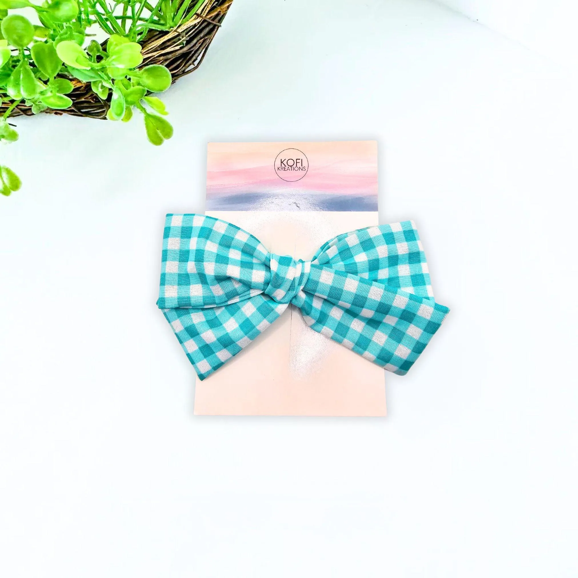 Blue Plaid Hand-Tied Hair Bow