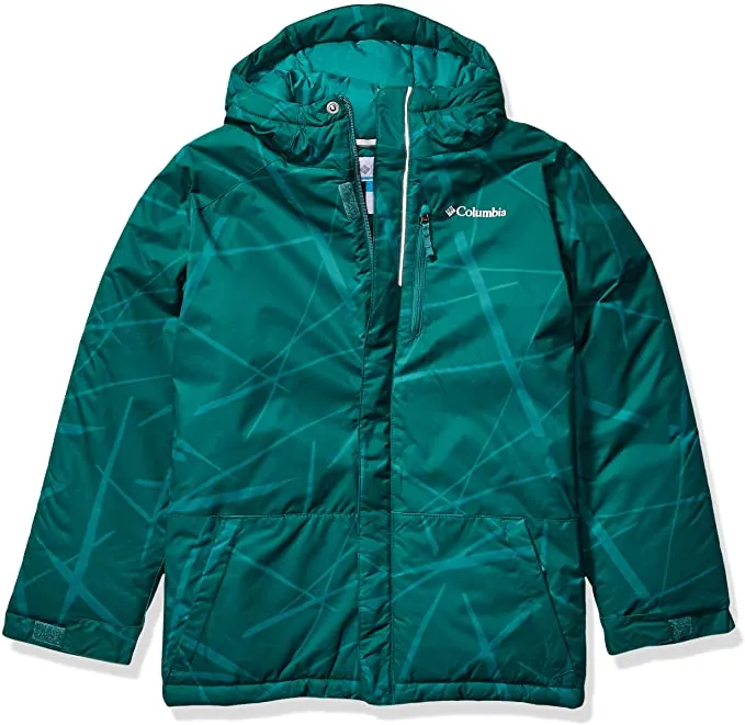 Brand new Columbia Boys Lightning LiftT Jacket in Pine Green Spider Streets colour, Has small splice in fabric on back bottom hem, could be sewn! Sz S! Retails $200 