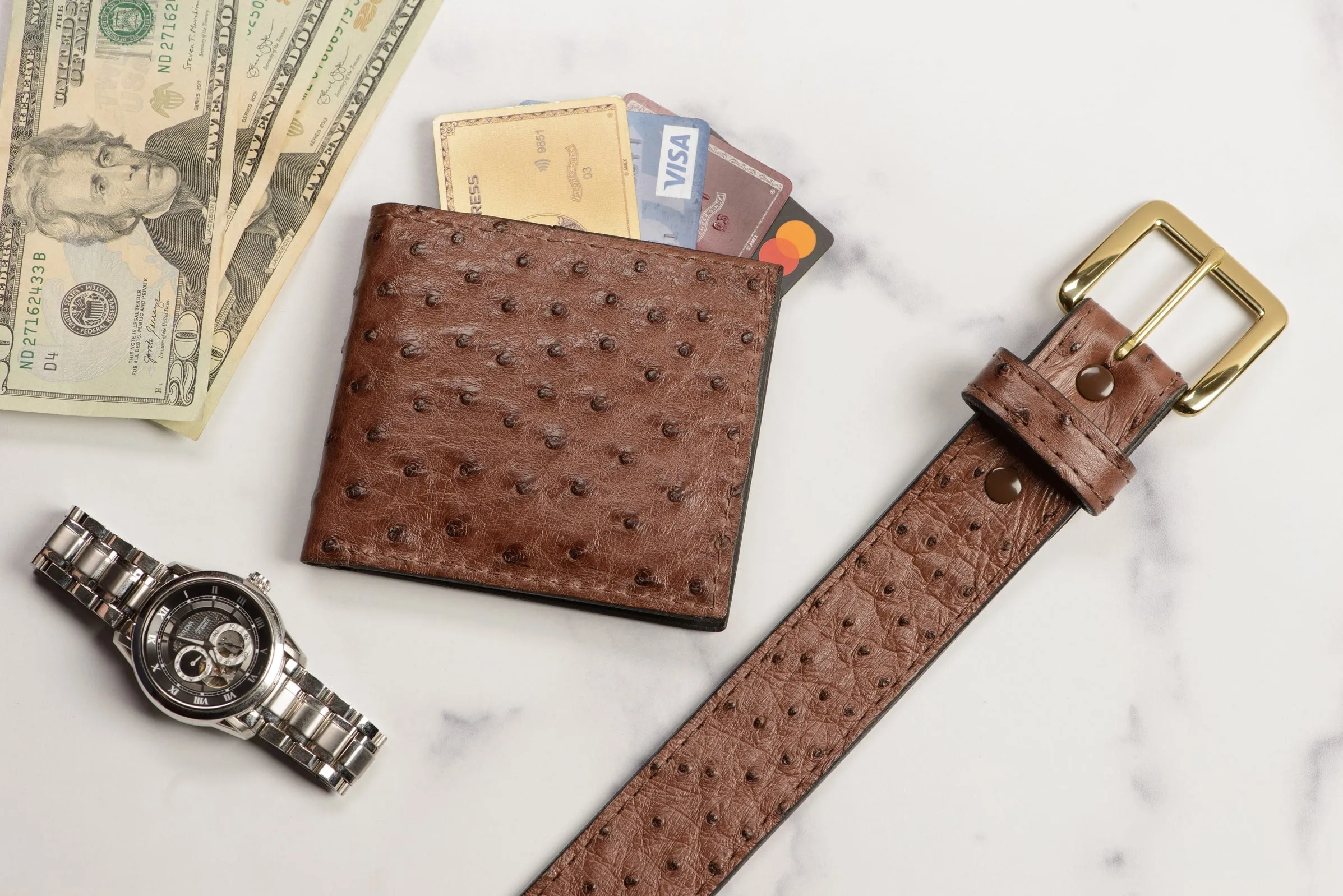 Brown South African Ostrich Skin Money Belt With 25" Zipper