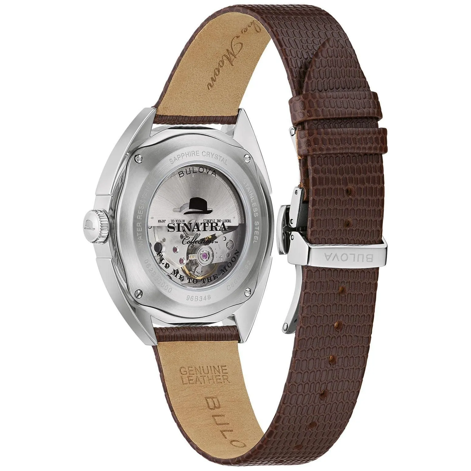 Bulova Men's Frank Sinatra 'Fly Me To The Moon' Brown Leather Strap Black Dial Watch 96B348