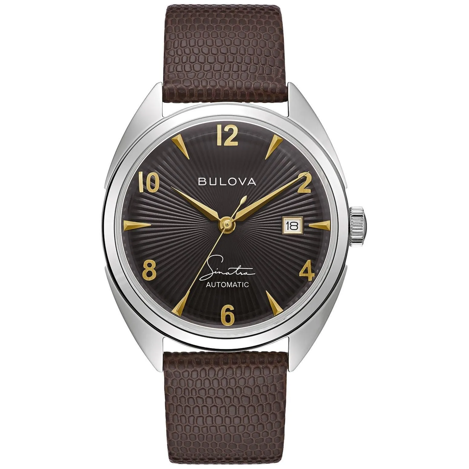 Bulova Men's Frank Sinatra 'Fly Me To The Moon' Brown Leather Strap Black Dial Watch 96B348