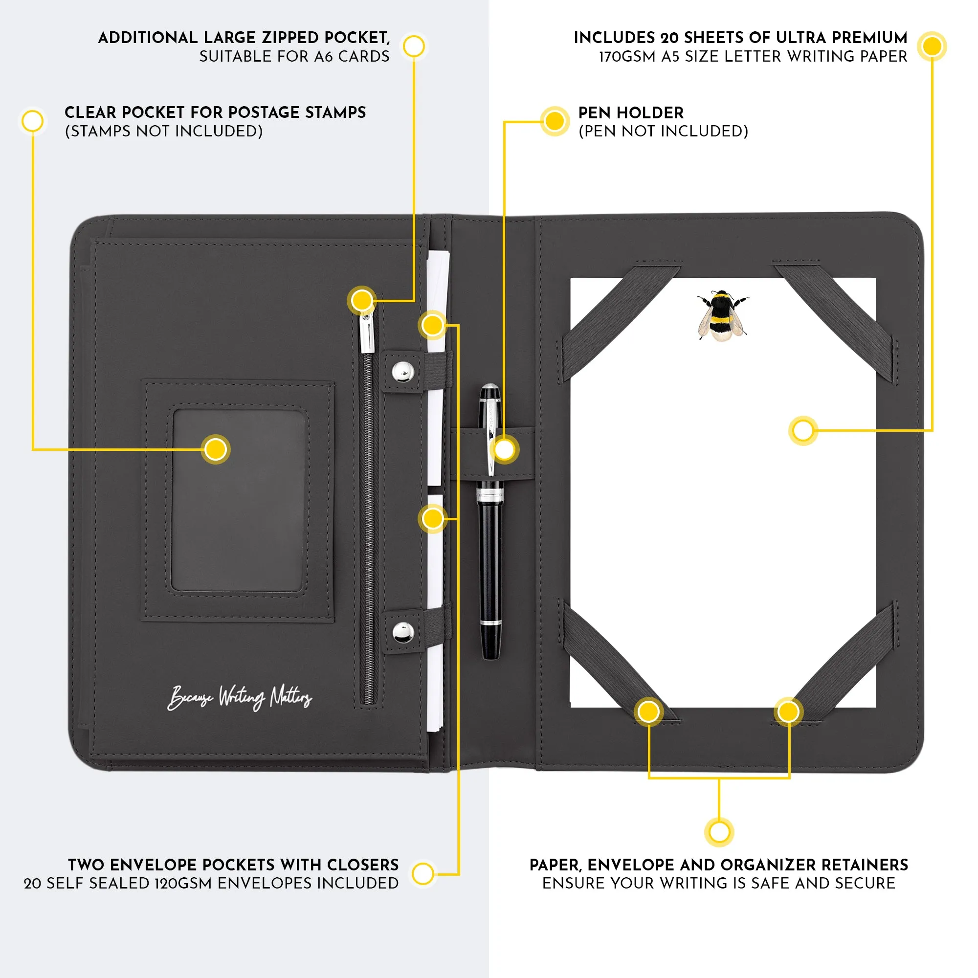 Bumble Bee Letter Writing Set with Organiser