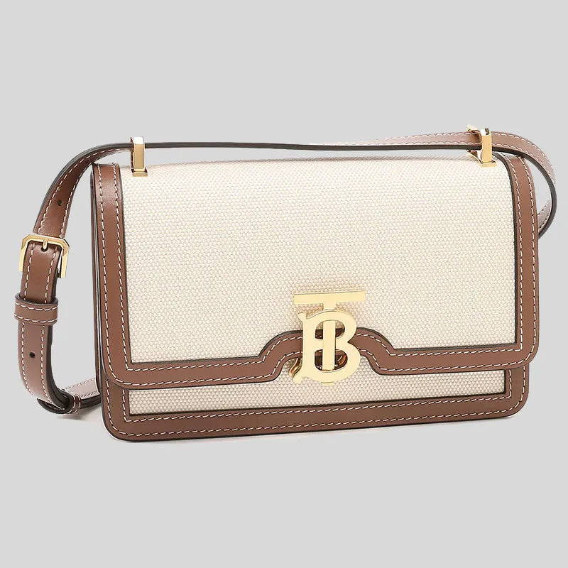 BURBERRY Two-Tone Mini TB Elongated Crossbody Bag Natural/Malt Brown RS-80705741