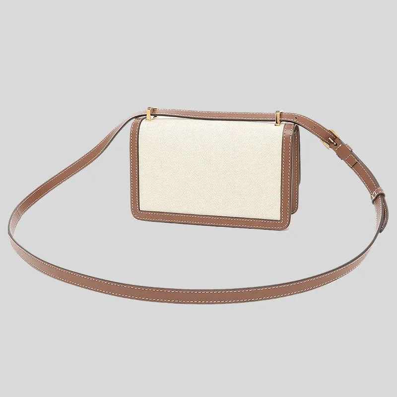 BURBERRY Two-Tone Mini TB Elongated Crossbody Bag Natural/Malt Brown RS-80705741