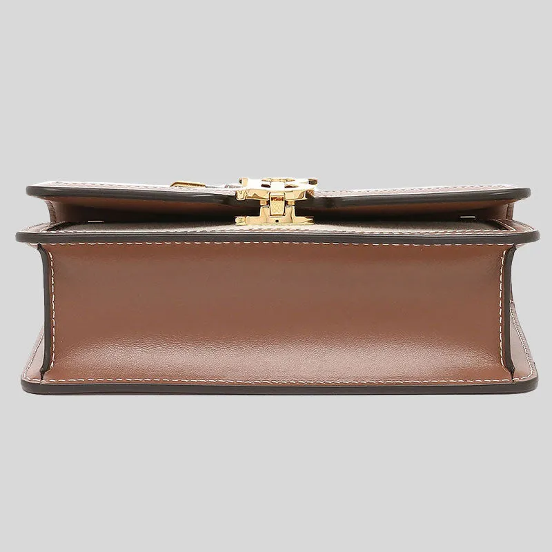 BURBERRY Two-Tone Mini TB Elongated Crossbody Bag Natural/Malt Brown RS-80705741