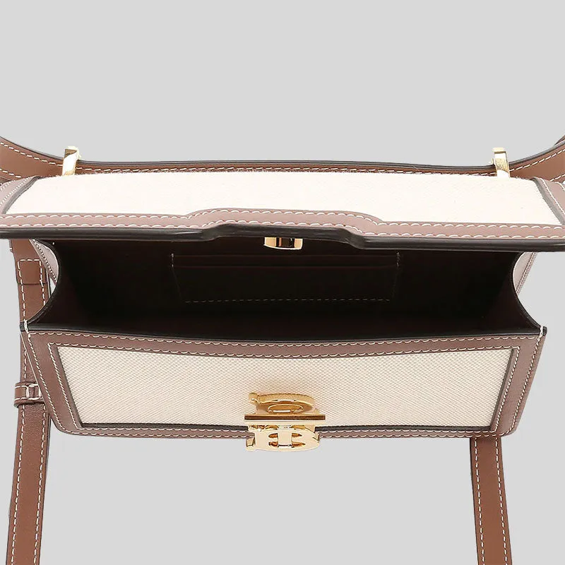 BURBERRY Two-Tone Mini TB Elongated Crossbody Bag Natural/Malt Brown RS-80705741