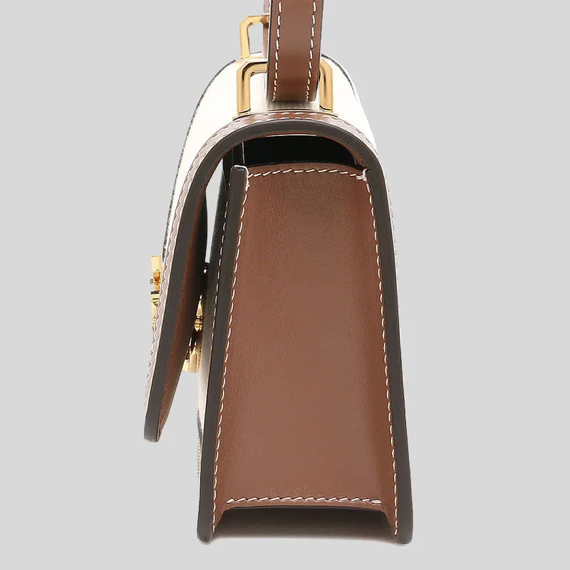 BURBERRY Two-Tone Mini TB Elongated Crossbody Bag Natural/Malt Brown RS-80705741