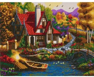 CAK-A56: "Riverside Cottage" Framed Crystal Art Kit, 40 x 50cm