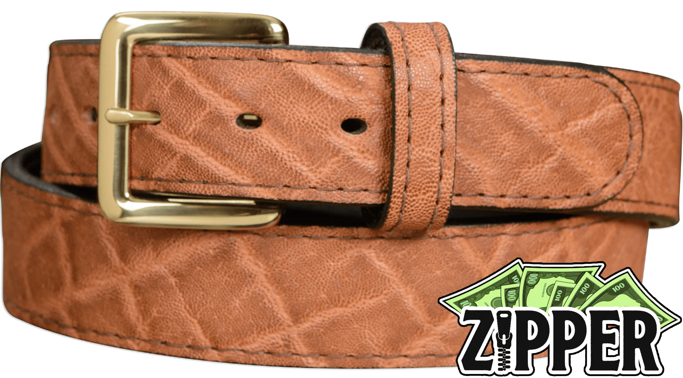 Caramel Brown Elephant Money Belt With 25" Zipper