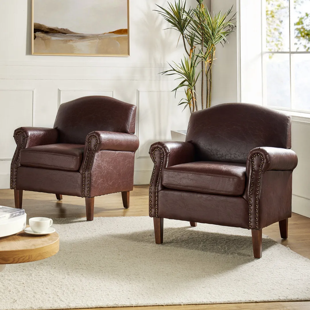 Cashel 31" W Faux Leather Armchair（Set of 2) Lark Manor™ Leather Type: Brown Faux Leather