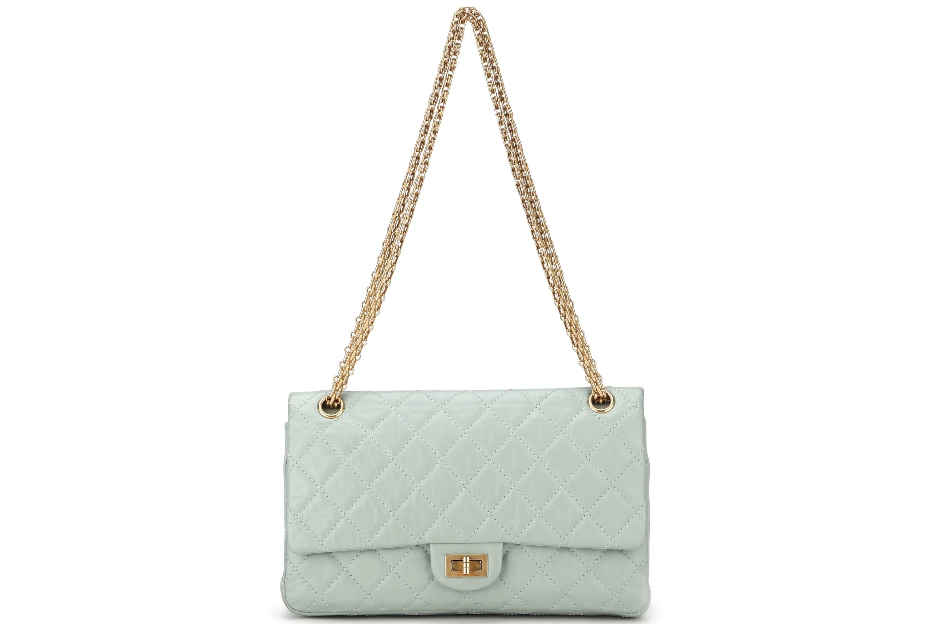 CHANEL REISSUE 227 (2539xxxx) MINT GREEN CALFSKIN GOLD HARDWARE, WITH CARD, DUST COVER & BOX