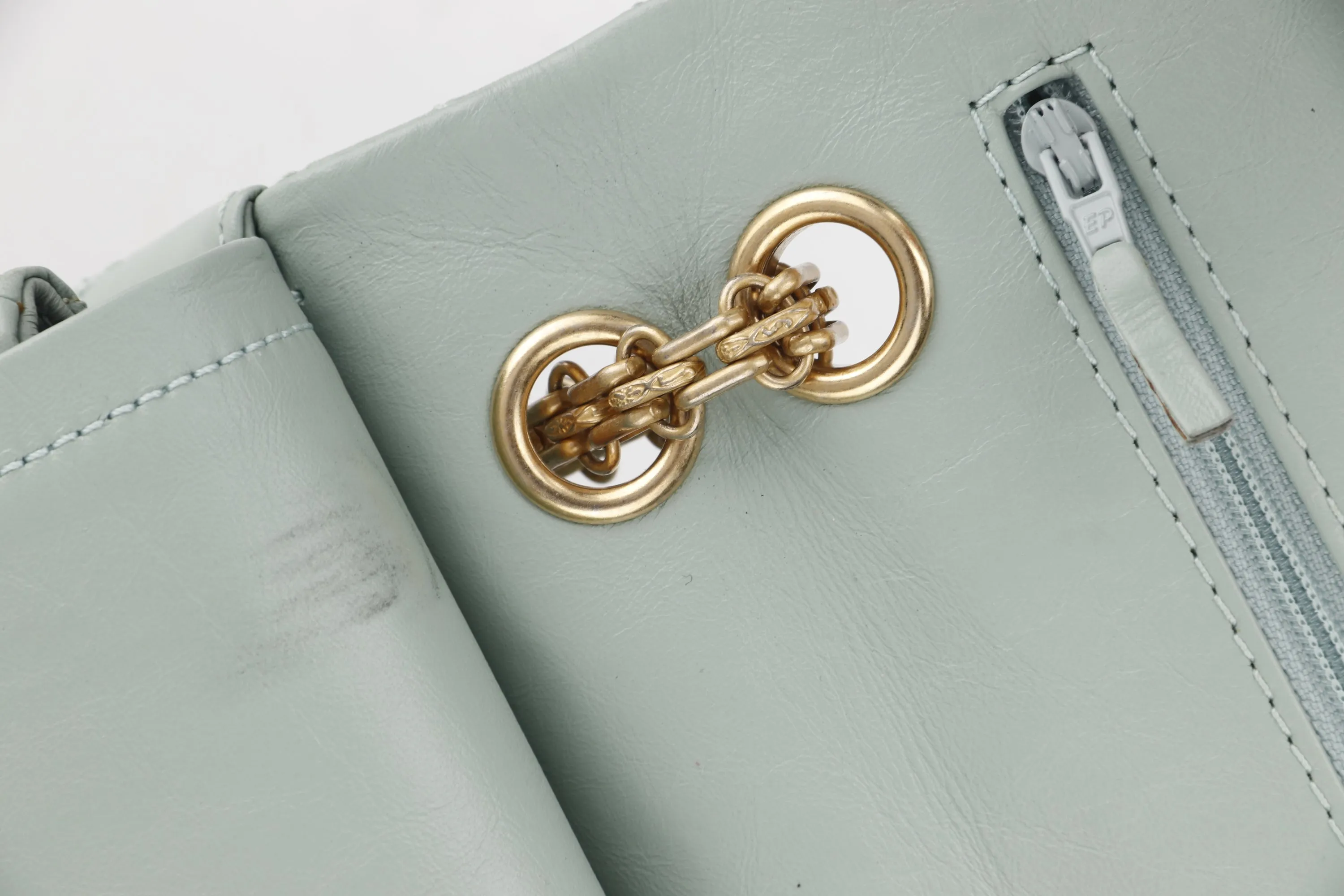 CHANEL REISSUE 227 (2539xxxx) MINT GREEN CALFSKIN GOLD HARDWARE, WITH CARD, DUST COVER & BOX