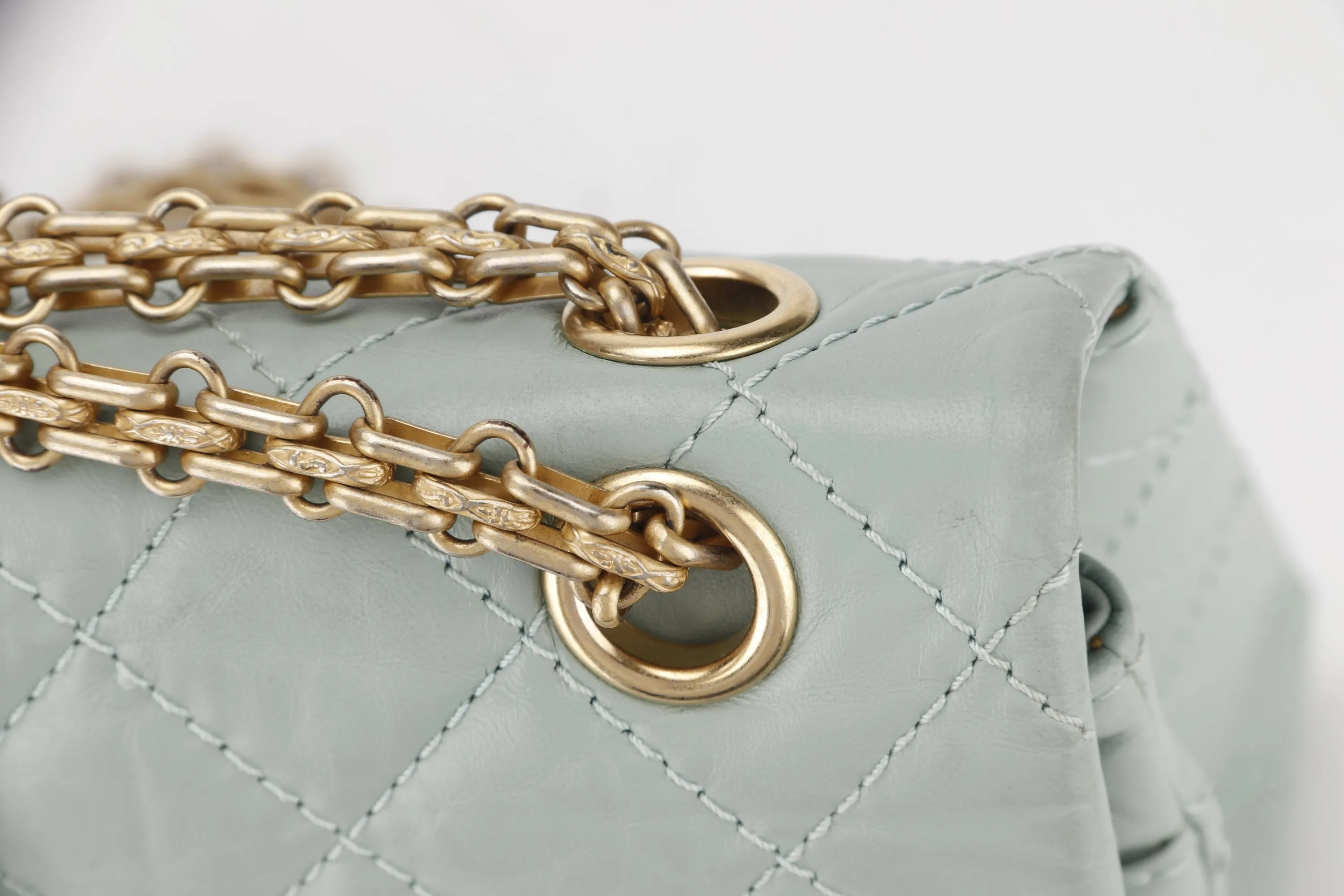 CHANEL REISSUE 227 (2539xxxx) MINT GREEN CALFSKIN GOLD HARDWARE, WITH CARD, DUST COVER & BOX