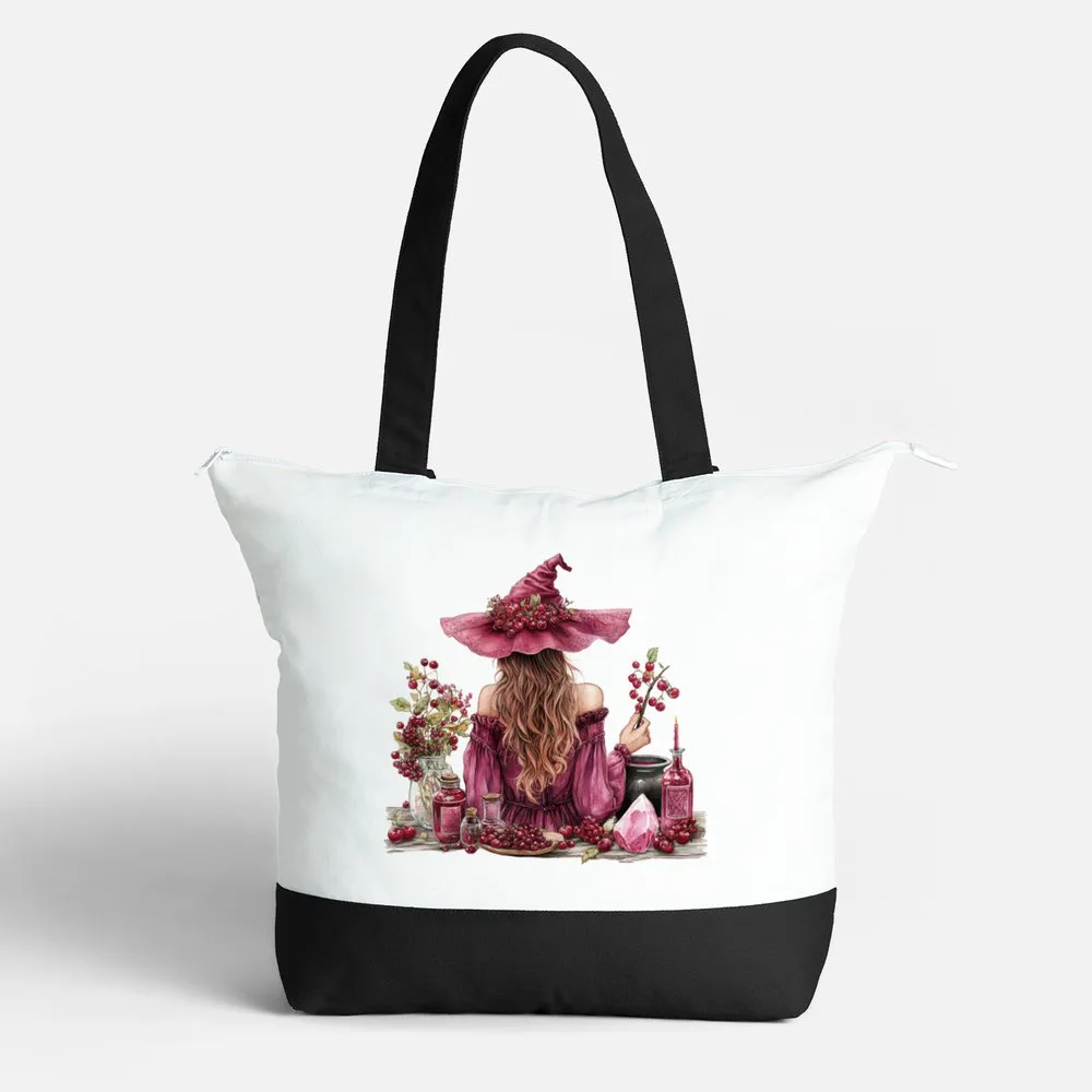 Cherry Witch Cotton Tote Bag