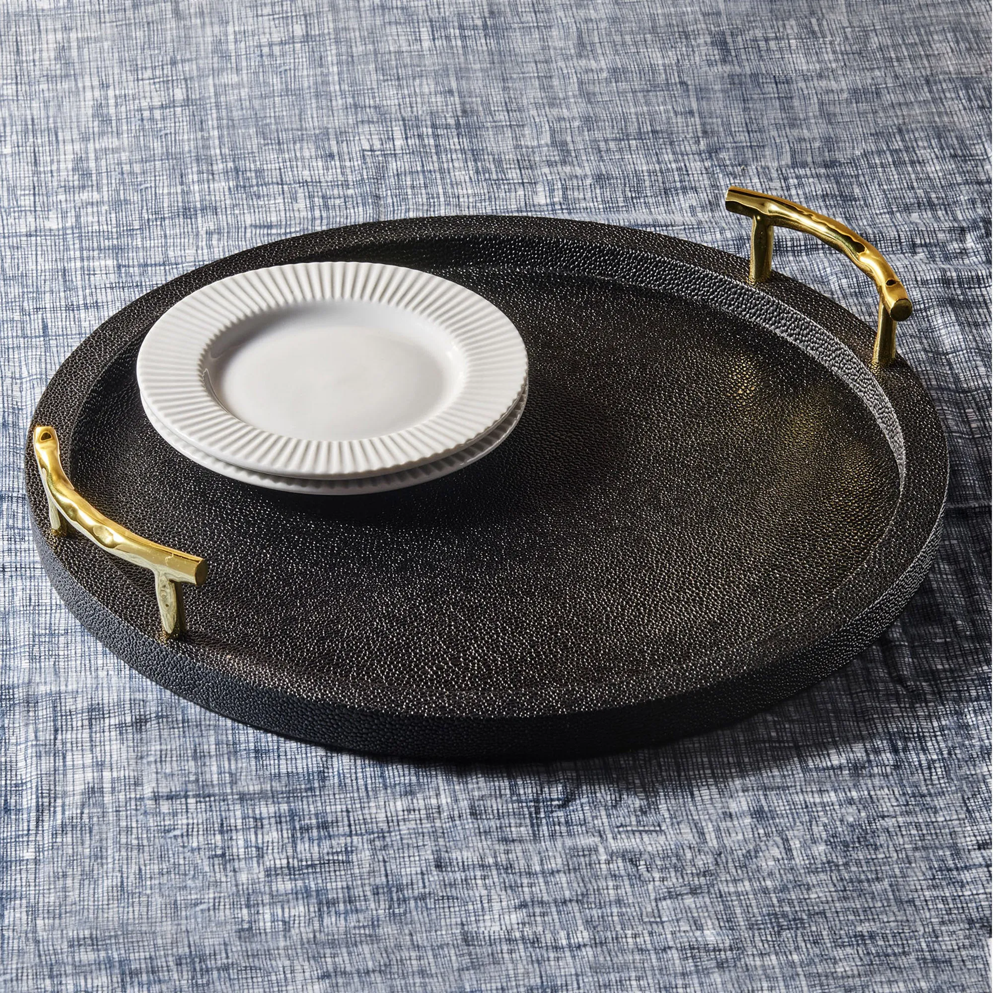 Chic Black Round Tray with Gold Handles for Elegant Serving
