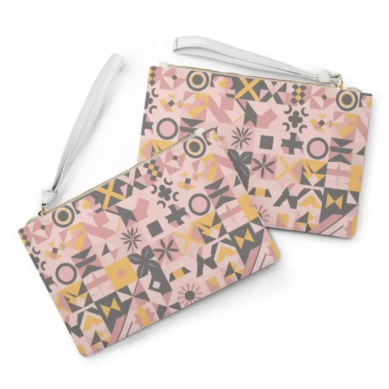 Chic Pink Saffiano Pattern Vegan Clutch with Loop