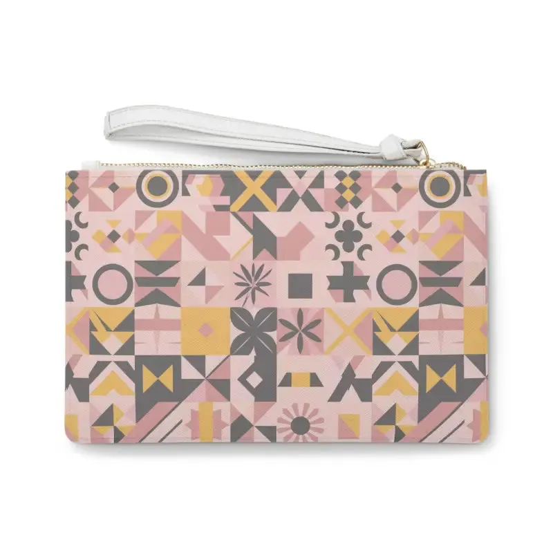 Chic Pink Saffiano Pattern Vegan Clutch with Loop