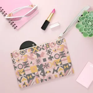 Chic Pink Saffiano Pattern Vegan Clutch with Loop