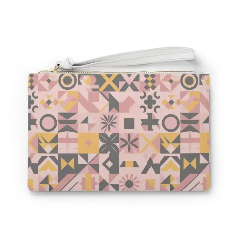 Chic Pink Saffiano Pattern Vegan Clutch with Loop