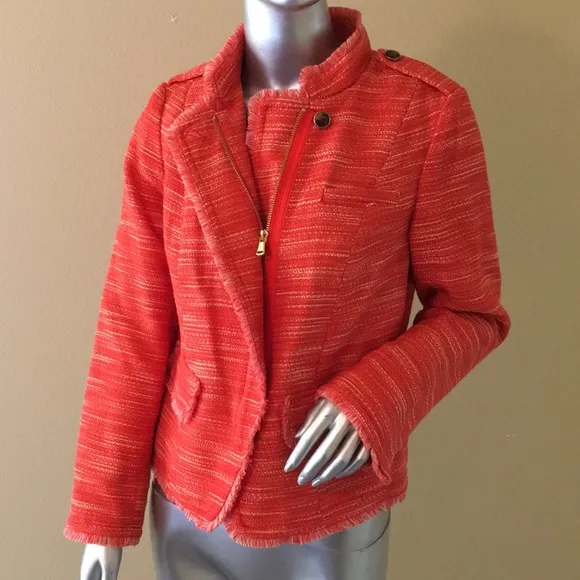 CHICO'S | Pumpkin Spice Textured Tweed Fringe Jacket